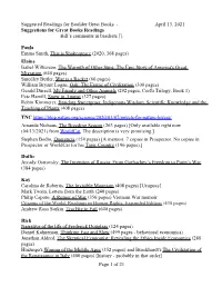 Suggested Readings for Boulder Great Books - April 13, 2021 Suggestions for Great Books Readings Bill’S Comments in Brackets []