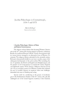 Jacobus Palaeologus in Constantinople, 1554-5 and 1573