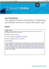 The Death of Source Protection? Protecting Journalists' Source in a Post-Snowden Age