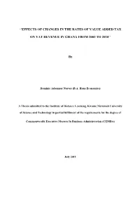 ''Effects of Changes in the Rates of Value Added Tax On