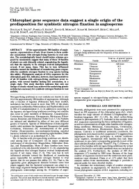 Chloroplast Gene Sequence Data Suggest a Single Origin of the Predisposition for Symbiotic Nitrogen Filxation in Angiosperms DOUGLAS E