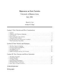 Minicourse on Toric Varieties University of Buenos Aires July, 2001