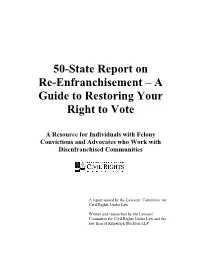 50-State Report on Re-Enfranchisement – a Guide to Restoring Your Right to Vote