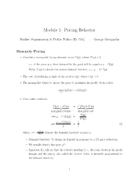Module 1: Pricing Behavior