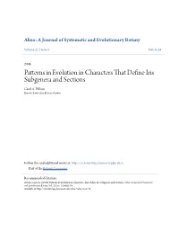 Patterns in Evolution in Characters That Define Iris Subgenera And