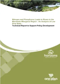 Nitrogen and Phosphorus Loads to Rivers in the Manawatu-Wanganui Region: an Analysis of Low Flow State