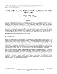 Real-Time Traffic Information Via Mobile Ad-Hoc Networks