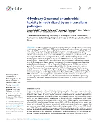 4-Hydroxy-2-Nonenal Antimicrobial Toxicity Is Neutralized by an Intracellular Pathogen