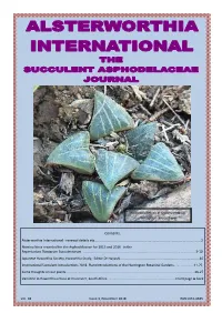 Alsterworthia International. Volume 18, Issue 3 Contents