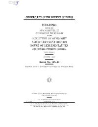 Cybersecurity of the Internet of Things Hearing
