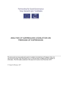 Analysis of Azerbaijani Legislation on Freedom of Expression