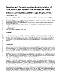 Experimental Trapped-Ion Quantum Simulation of the Kibble-Zurek Dynamics in Momentum Space