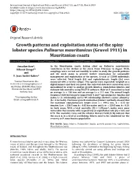 Growth Patterns and Exploitation Status of the Spiny Lobster Species Palinurus Mauritanicus (Gruvel 1911) in Mauritanian Coasts