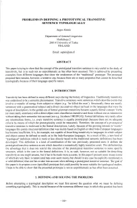 Problems in Defining a Prototypical Transitive Sentence Typologically