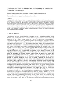 The Lexicon of Buda. a Glimpse Into the Beginnings of Mainstream Romanian Lexicography