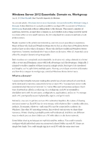 Windows Server 2012 Essentials: Domain Vs