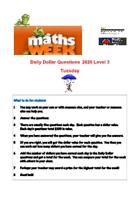 Daily Dollar Questions 2020 Level 3 Tuesday