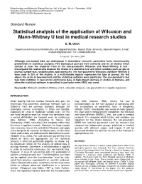 Statistical Analysis of the Application of Wilcoxon and Mann-Whitney U Test in Medical Research Studies