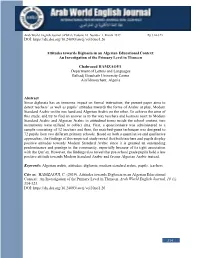 Attitudes Towards Diglossia in an Algerian Educational Context: an Investigation of the Primary Level in Tlemcen