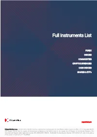Full Instruments List