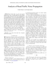 Analysis of Road Traffic Noise Propagation