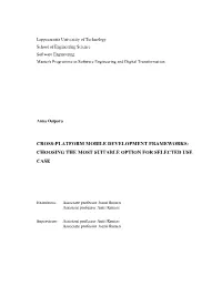 Cross-Platform Mobile Development Frameworks: Choosing the Most Suitable Option for Selected Use Case