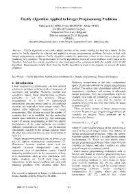 Firefly Algorithm Applied to Integer Programming Problems
