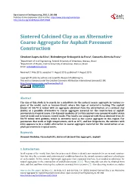 Sintered Calcined Clay As an Alternative Coarse Aggregate for Asphalt Pavement Construction