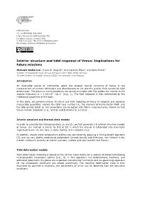 Interior Structure and Tidal Response of Venus: Implications for Future Missions