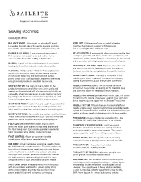 Sewing Machines Glossary of Terms