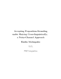 Accepting Preposition-Stranding Under Sluicing Cross-Linguistically; a Noisy-Channel Approach