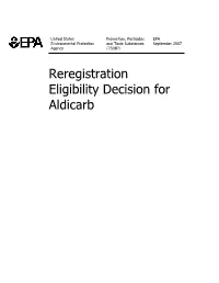 For Aldicarb Reregistration Eligibility Decision (RED) Document for Aldicarb