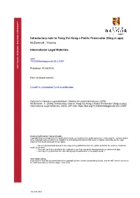 Introductory Note to Yong Vui Kong V Public Prosecutor (Sing.Ct.App)