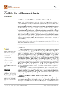 Why Hitler Did Not Have Atomic Bombs