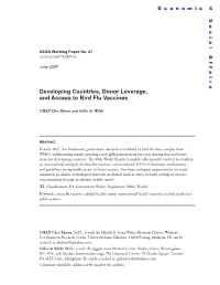 Developing Countries, Donor Leverage, and Access to Bird Flu Vaccines