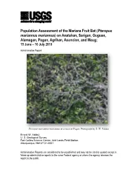 Fruit Bats Comprised of Only a Few Individuals, Also Previously Located by the Micronesian Megapode Team, Was Confirmed from the Helicopter Search of SA Col