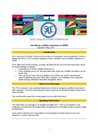 Identifying Credible Institutions in SADC Updated: May 2017