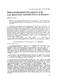 Malacostratigraphical Investigation of the Late Quaternary Subsided Zones of Hungary
