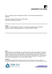 Receiving the Kômos, the Context and Performance of Epinician