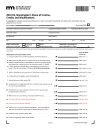 2019 KS, Shareholder's Share of Income, Credits and Modifications