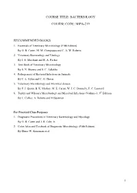 Course Title: Systemic Bacteriology & Mycology