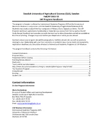 (SLU), Sweden Fall/AY 2011-12 IAP Program Handbook