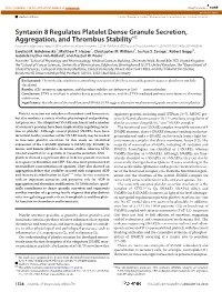 Syntaxin 8 Regulates Platelet Dense Granule Secretion, Aggregation