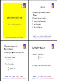 Basic Mathematical Tools Outline Summation Operation