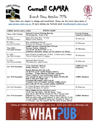 Branch Diary October 2016 These Dates Are Subject to Change and Cancellation