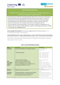 Questionnaire for Pilot Sites Collection of Facts and Information of Pilot Sites