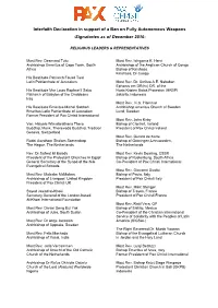 Interfaith Declaration in Support of a Ban on Fully Autonomous Weapons -Signatories As of December 2016