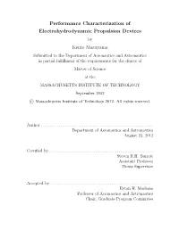 Performance Characterization of Electrohydrodynamic Propulsion