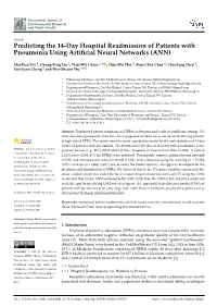 Predicting the 14-Day Hospital Readmission of Patients with Pneumonia Using Artiﬁcial Neural Networks (ANN)