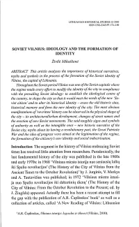 Soviet Vilnius: Ideology and the Formation of Identity
